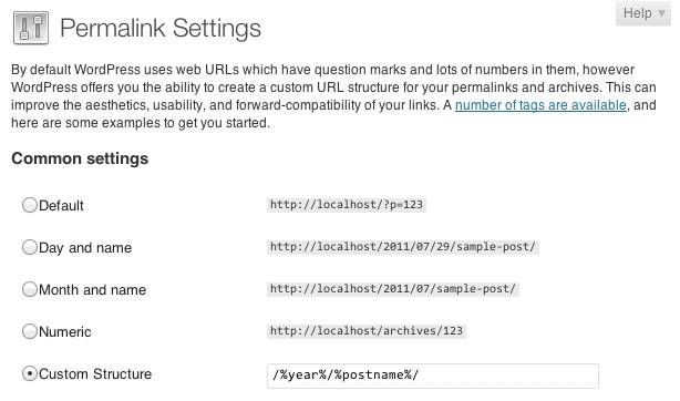 permalinks settings 2